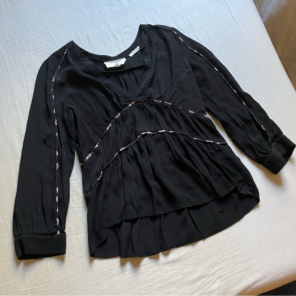 BA&SH black long sleeve raglan piping contrast detail blouse